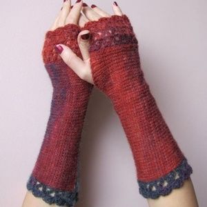 Handknit  Fingerless Long Gloves Red, Purple, Grey